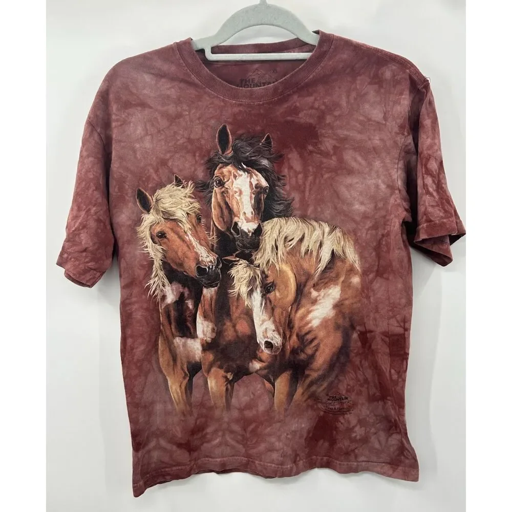 The Mountain Find 8 Horses T-Shirt Gardner Russet Tie Dye Western XL